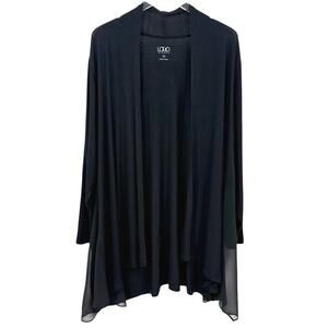 LOGO Lori Goldstein Black Open Front Sheer Panel Cardigan Plus Size 2X
